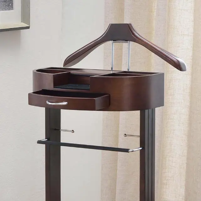 Alt view image 7 of 7 - Proman Products - Crescent Moon Valet, Mens Valet Stand with Drawer, Top Tray, Contour Hanger, Trouser Bar, Belt Hooks & Shoe Rack, Accessory & Clothes Organizer (Mahogany)