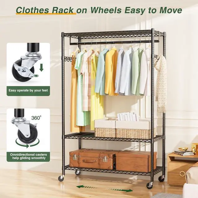 Alt view image 6 of 7 - LEHOM G1C Heavy Duty Clothes Rack with Cover, Rolling Garment Rack for Hanging Clothes, Portable Closets with Oxford Fabric Cover, Freestanding Clothing Rack on Wheels, Storage Wardrobe for Bedroom