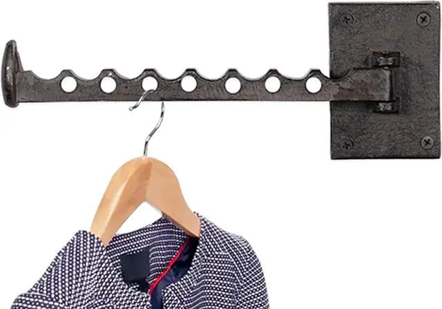Alt view image 4 of 5 - Rustic State Clout Cast Iron Clothes Hanger Folding Coat Rack Laundry Bar for Drying Clothes Farmhouse Design Wall Mount Organizer Hook for Closet Laundry Room Mudroom Entryway - Black