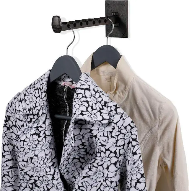 Main image of Rustic State Clout Cast Iron Clothes Hanger Folding Coat Rack Laundry Bar for Drying Clothes Farmhouse Design Wall Mount Organizer Hook for Closet Laundry Room Mudroom Entryway - Black