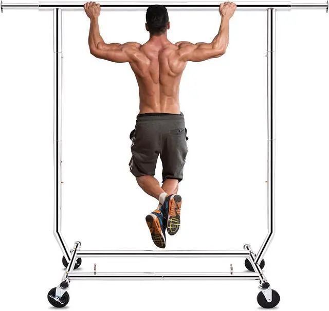 Main image of HOKEEPER Clothes Rack, Rolling Clothing Racks for Hanging Clothes, Portable Clothes Rack with Lockable Wheels, Commercial Heavy Duty Garment Rack for Bedroom, Living Room, Laundry, Balcony