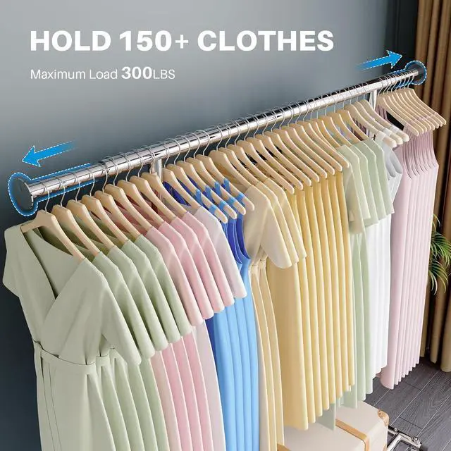 Alt view image 2 of 7 - HOKEEPER Clothes Rack, Rolling Clothing Racks for Hanging Clothes, Portable Clothes Rack with Lockable Wheels, Commercial Heavy Duty Garment Rack for Bedroom, Living Room, Laundry, Balcony