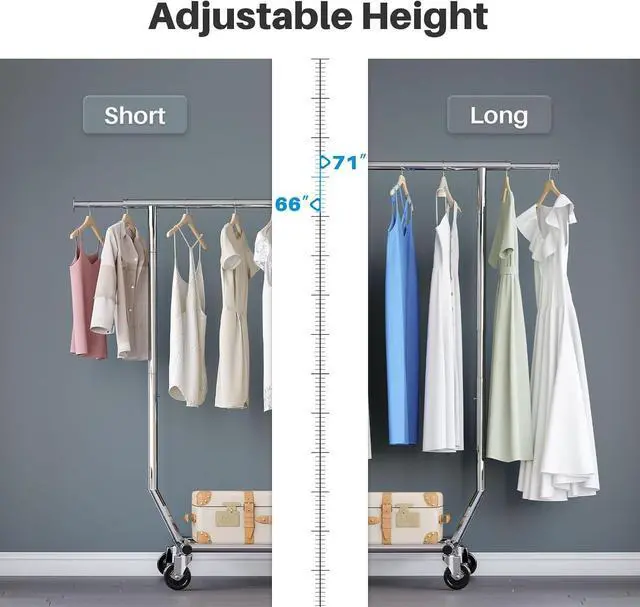 Alt view image 3 of 7 - HOKEEPER Clothes Rack, Rolling Clothing Racks for Hanging Clothes, Portable Clothes Rack with Lockable Wheels, Commercial Heavy Duty Garment Rack for Bedroom, Living Room, Laundry, Balcony