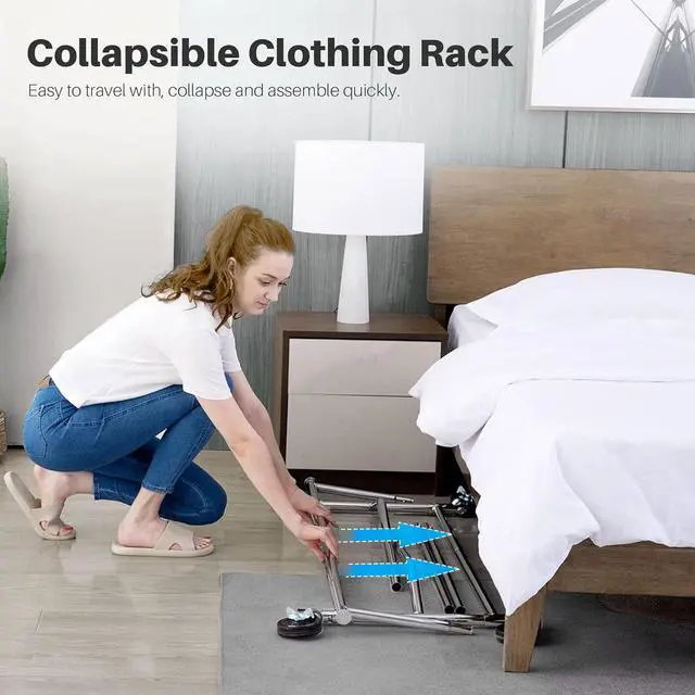 Alt view image 4 of 7 - HOKEEPER Clothes Rack, Rolling Clothing Racks for Hanging Clothes, Portable Clothes Rack with Lockable Wheels, Commercial Heavy Duty Garment Rack for Bedroom, Living Room, Laundry, Balcony