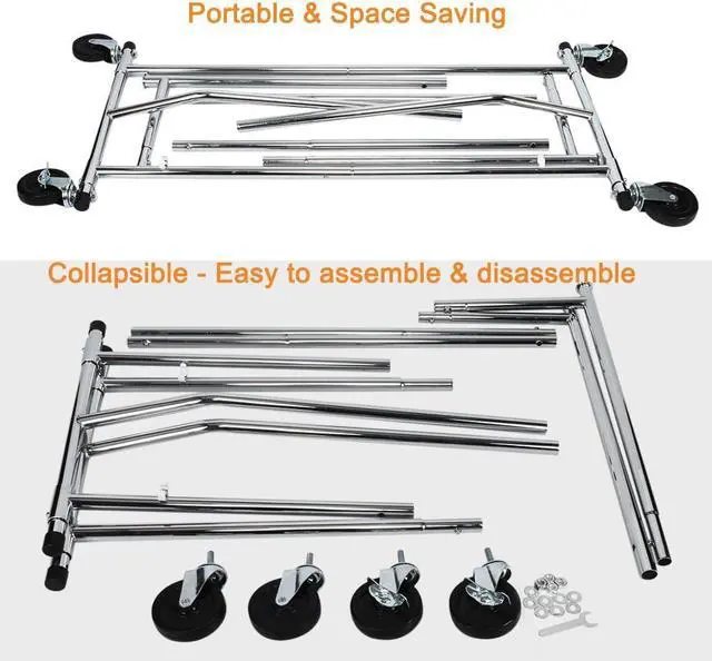 Alt view image 7 of 7 - HOKEEPER Clothes Rack, Rolling Clothing Racks for Hanging Clothes, Portable Clothes Rack with Lockable Wheels, Commercial Heavy Duty Garment Rack for Bedroom, Living Room, Laundry, Balcony