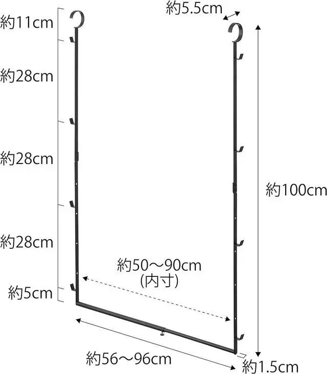 Alt view image 7 of 7 - Yamazaki 5679 Expandable Storage Capacity 2 Tier Hanger, Black, Approx. W 22.0 x D 2.2 x H 39.4 x 39.4 inches (56-96 x 5.5 x 100 cm), Smart (Pipe Height 3.9 inches (10 cm), Adjustable 5 Levels,