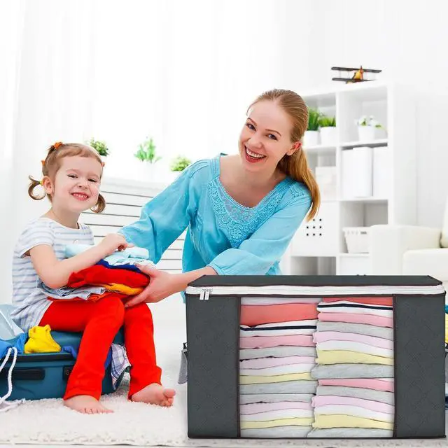 Alt view image 7 of 7 - 90 L Large Storage Bags, 6 Pack Clothes Storage Bins Foldable Closet Organizers Storage Containers with Reinforced Handle for Clothing, Blanket, Comforters, Bed Sheets, Pillows and Toys (Gray)