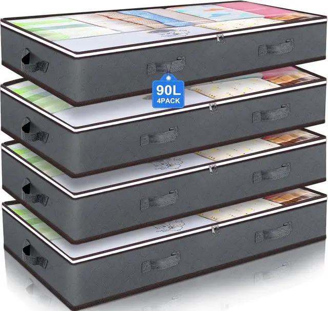 Main image of Budding Joy 90L Under Bed Storage Containers, Closet Organizers and Storage Bins, Foldable Underbed Storage Bags for Blanket, Clothing, Comforter, Sweaters, Pillows, Linen Sheets, Wrapping Paper, Grey