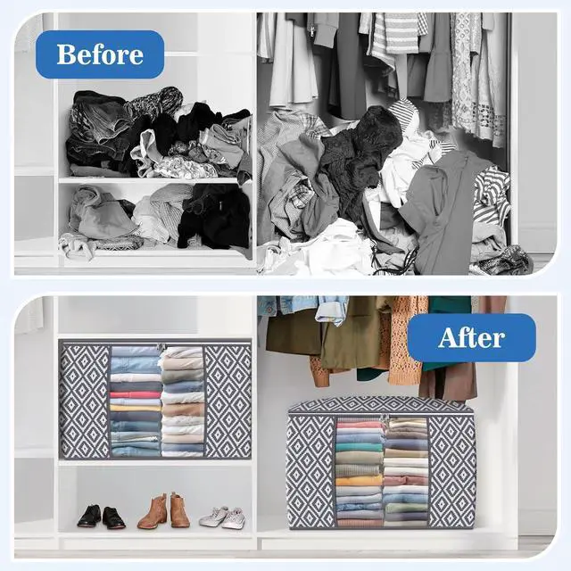 Alt view image 4 of 7 - Direct 100L, 3 Pack, Storage Containers, Large Clothes Storage Bins Foldable Organization and Storage Bags with Reinforced Handle, Clear Window for Bedding, Blankets, Clothing, Grey