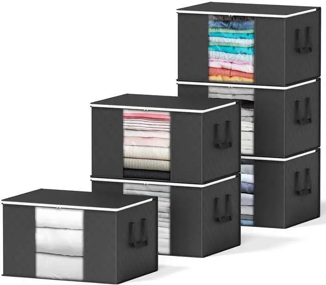 Main image of SpaceAid 6 Pack 90L Clothing Storage Bags, Heavy Duty Closet Storage Bins, Extra Large Moving bags, Storage Containers for Clothes, Blankets, Comforters, and Pillows - Black