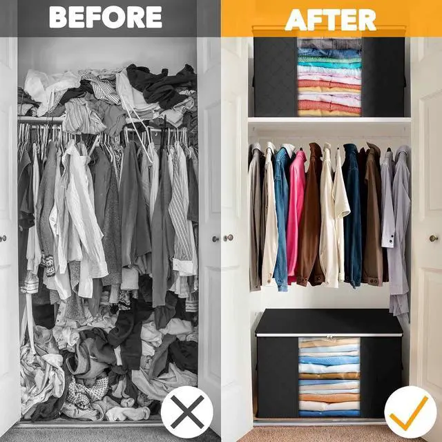 Alt view image 2 of 6 - SpaceAid 6 Pack 90L Clothing Storage Bags, Heavy Duty Closet Storage Bins, Extra Large Moving bags, Storage Containers for Clothes, Blankets, Comforters, and Pillows - Black
