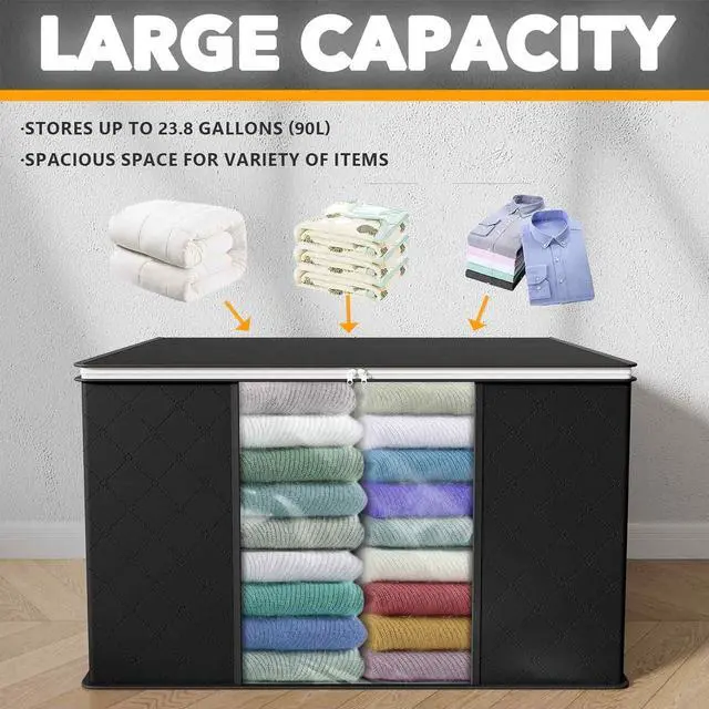 Alt view image 3 of 6 - SpaceAid 6 Pack 90L Clothing Storage Bags, Heavy Duty Closet Storage Bins, Extra Large Moving bags, Storage Containers for Clothes, Blankets, Comforters, and Pillows - Black
