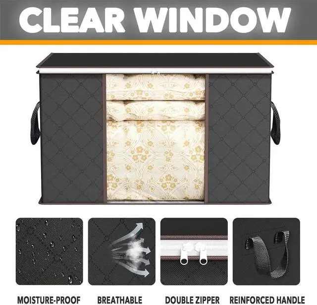 Alt view image 4 of 6 - SpaceAid 6 Pack 90L Clothing Storage Bags, Heavy Duty Closet Storage Bins, Extra Large Moving bags, Storage Containers for Clothes, Blankets, Comforters, and Pillows - Black