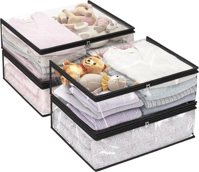 Main image of Fixwal 4pcs Clear Storage Bags for Clothes with Zipper, 35L/9.5Gal Small Plastic Closet Organizers for Blankets Sweaters Bed Sheets Comforters Toys