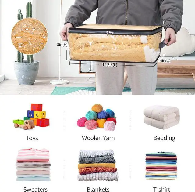 Alt view image 2 of 7 - Fixwal 4pcs Clear Storage Bags for Clothes with Zipper, 35L/9.5Gal Small Plastic Closet Organizers for Blankets Sweaters Bed Sheets Comforters Toys