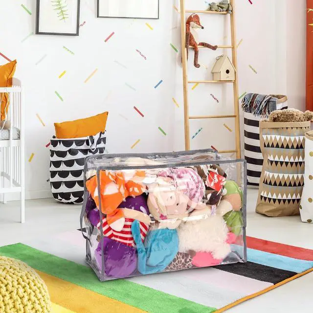 Alt view image 5 of 7 - Fixwal 4pcs Clear Storage Bags for Clothes with Zipper, 35L/9.5Gal Small Plastic Closet Organizers for Blankets Sweaters Bed Sheets Comforters Toys