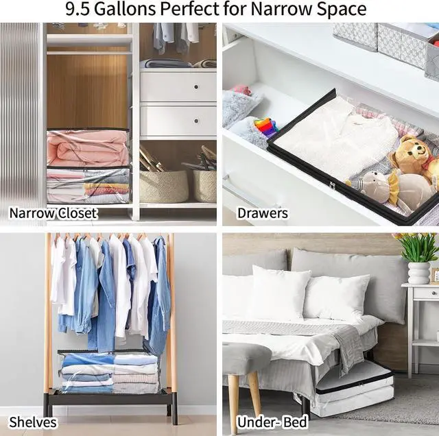 Alt view image 6 of 7 - Fixwal 4pcs Clear Storage Bags for Clothes with Zipper, 35L/9.5Gal Small Plastic Closet Organizers for Blankets Sweaters Bed Sheets Comforters Toys