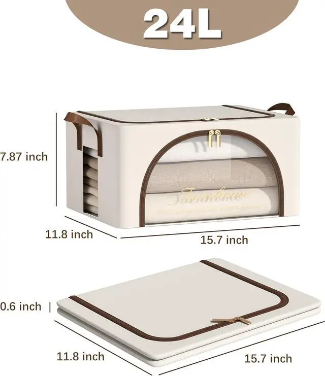 Alt view image 7 of 7 - Furnhome 3 pack Clothes Storage Bins with metal Frame, sweater storage for closet, Stackable Storage bins for clothes, Foldable Clothing Storage bins with Cedar Blocks& Windows&Zippers|24L-Light Grey