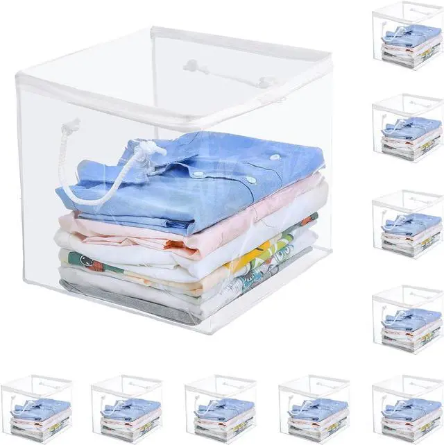 Main image of 10-Pack Clear Zippered Storage Bags with Handles, Two-Way Zipper Foldable Closet Organizer, Bed Sheet Organizer, Plastic Storage Bin for Clothes, Towels