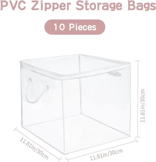 Alt view image 3 of 7 - 10-Pack Clear Zippered Storage Bags with Handles, Two-Way Zipper Foldable Closet Organizer, Bed Sheet Organizer, Plastic Storage Bin for Clothes, Towels