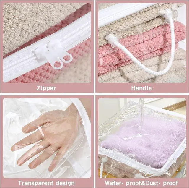 Alt view image 4 of 7 - 10-Pack Clear Zippered Storage Bags with Handles, Two-Way Zipper Foldable Closet Organizer, Bed Sheet Organizer, Plastic Storage Bin for Clothes, Towels