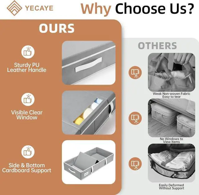 Alt view image 2 of 7 - Yecaye 2 Pack Under Bed Storage Containers, Large Underbed Storage Drawers with Lid, Foldable Low Profile Stackable Bins with Clear Window & 4 Handles for Clothes, Blanket, Shoes, Grey, 31.5*15.75*6in