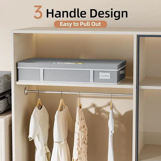 Alt view image 4 of 7 - Yecaye 2 Pack Under Bed Storage Containers, Large Underbed Storage Drawers with Lid, Foldable Low Profile Stackable Bins with Clear Window & 4 Handles for Clothes, Blanket, Shoes, Grey, 31.5*15.75*6in