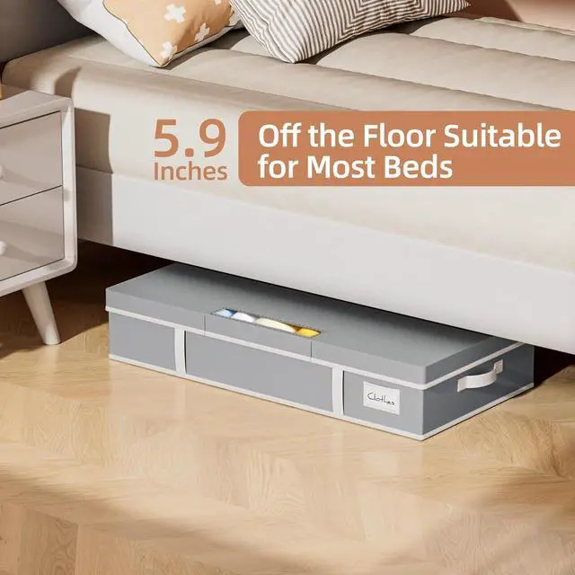 Alt view image 6 of 7 - Yecaye 2 Pack Under Bed Storage Containers, Large Underbed Storage Drawers with Lid, Foldable Low Profile Stackable Bins with Clear Window & 4 Handles for Clothes, Blanket, Shoes, Grey, 31.5*15.75*6in