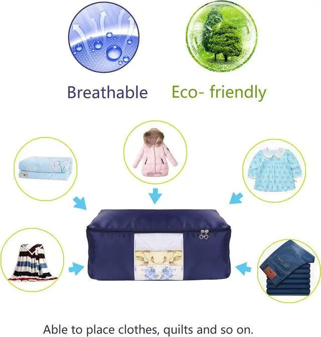 Alt view image 4 of 6 - Comforter Storage Bags Pack of 2,Pillow Beddings/Blanket Clothes Organizer Storage Containers with Zippers,Breathable and Moistureproof(Navy blue 2pcs, XXL)