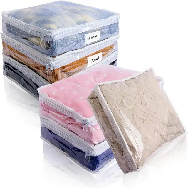 Main image of Clear Zippered Storage Bags Plastic Sweater Storage Bags with Zipper 6 Packs Clothing Organizer for Blankets Linen Sweater Bed Sheet Quilt Clothes Pillow (15.7 x 13.8 x 3.9 Inch)