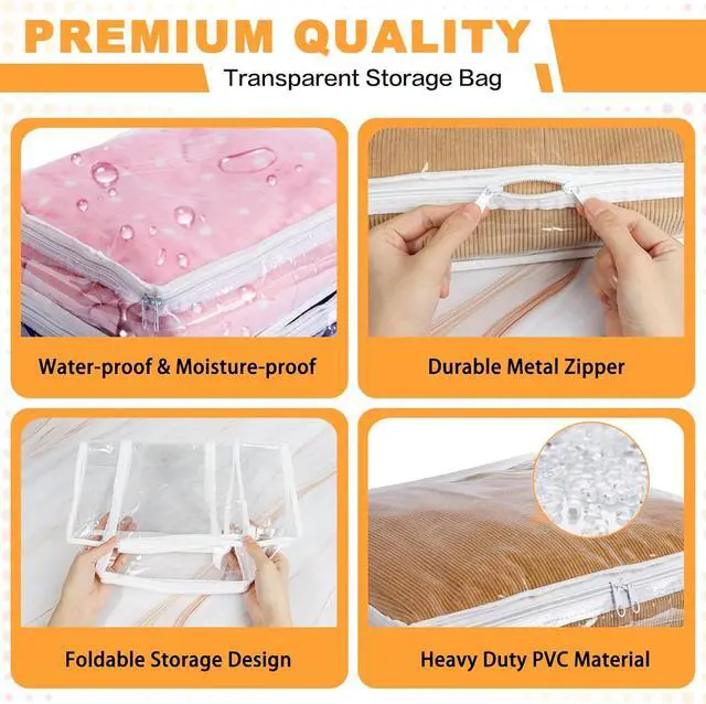 Alt view image 3 of 6 - Clear Zippered Storage Bags Plastic Sweater Storage Bags with Zipper 6 Packs Clothing Organizer for Blankets Linen Sweater Bed Sheet Quilt Clothes Pillow (12 x 12 x 12 Inch)