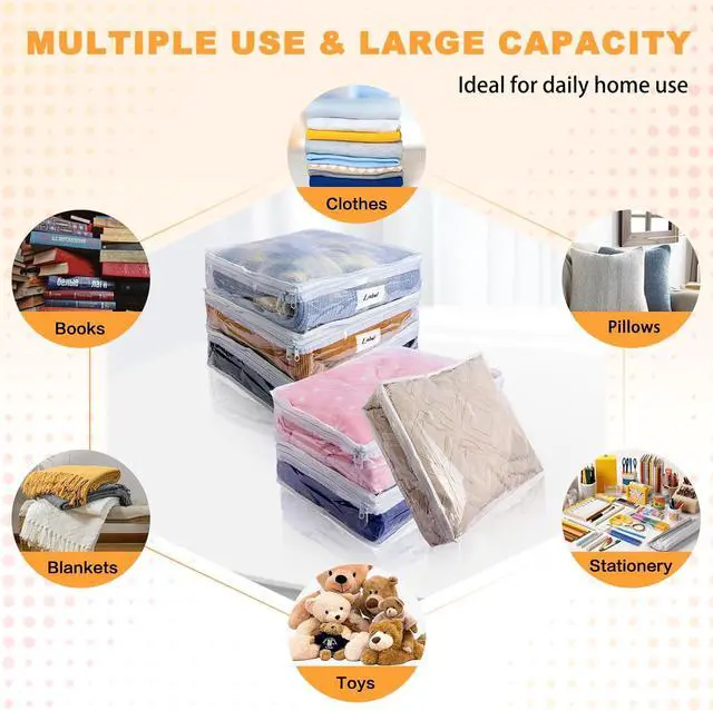 Alt view image 3 of 6 - Clear Zippered Storage Bags Plastic Sweater Storage Bags with Zipper 6 Packs Clothing Organizer for Blankets Linen Sweater Bed Sheet Quilt Clothes Pillow (15.7 x 13.8 x 3.9 Inch)