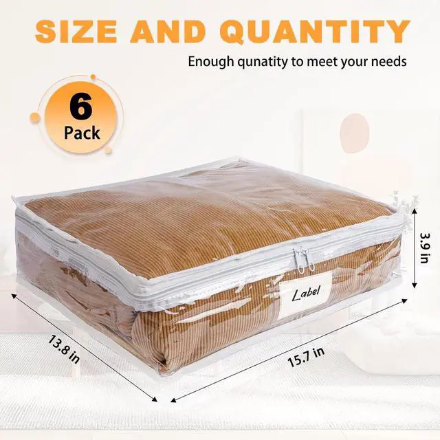 Alt view image 5 of 6 - Clear Zippered Storage Bags Plastic Sweater Storage Bags with Zipper 6 Packs Clothing Organizer for Blankets Linen Sweater Bed Sheet Quilt Clothes Pillow (15.7 x 13.8 x 3.9 Inch)