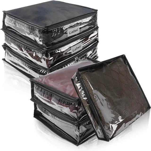 Main image of Clear Zippered Storage Bags Plastic Sweater Storage Bags with Zipper 6 Packs Clothing Organizer for Blankets Linen Sweater Bed Sheet Quilt Clothes Pillow (15.7 x 13.8 x 3.9 Inch, Black)