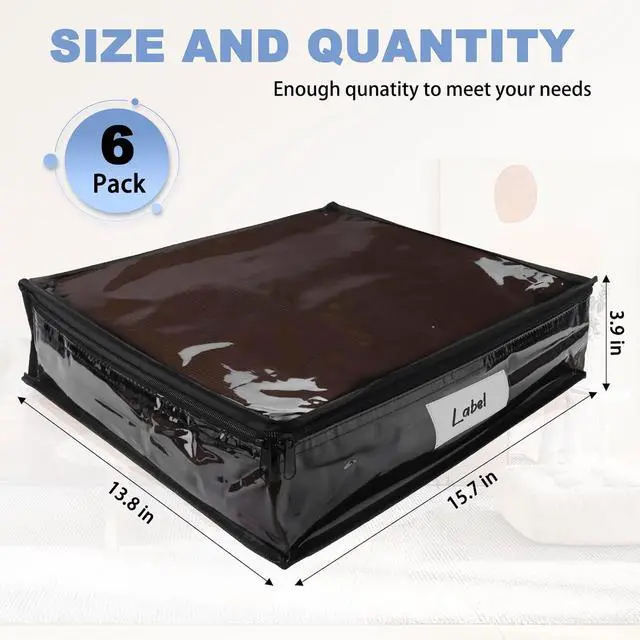 Alt view image 2 of 6 - Clear Zippered Storage Bags Plastic Sweater Storage Bags with Zipper 6 Packs Clothing Organizer for Blankets Linen Sweater Bed Sheet Quilt Clothes Pillow (15.7 x 13.8 x 3.9 Inch, Black)