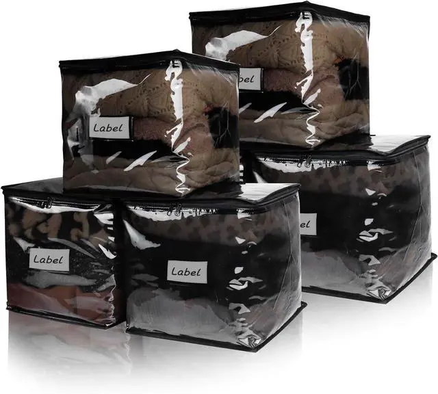 Main image of Clear Zippered Storage Bags Plastic Sweater Storage Bags with Zipper 6 Packs Clothing Organizer for Blankets Linen Sweater Bed Sheet Quilt Clothes Pillow (12 x 12 x 12 Inch, Black)