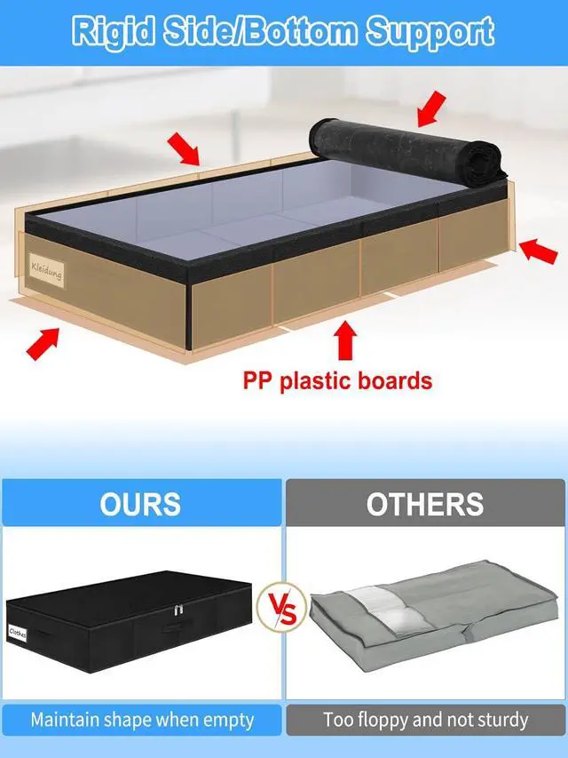 Alt view image 2 of 7 - Under Bed Storage Bags with Zipper, 7 Inch Tall Underbed Storage Containers with Rigid Sides & Bottom,30x15x6.7 Inches, Large Clothes Organizer Box for Bedroom, Dorm, Couch, Black