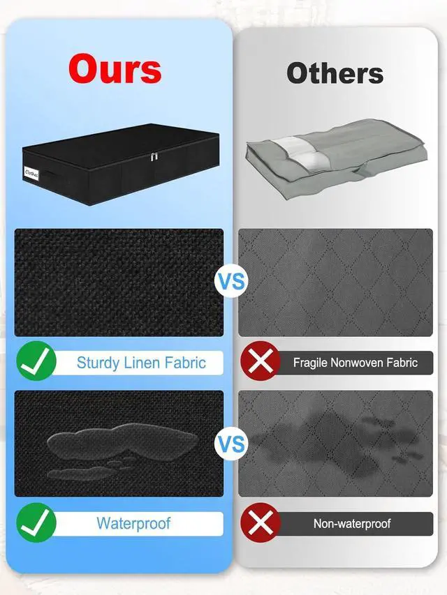 Alt view image 3 of 7 - Under Bed Storage Bags with Zipper, 7 Inch Tall Underbed Storage Containers with Rigid Sides & Bottom,30x15x6.7 Inches, Large Clothes Organizer Box for Bedroom, Dorm, Couch, Black