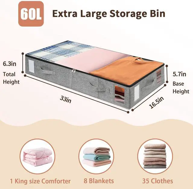 Alt view image 4 of 7 - combocube 2 Pack Under Bed Storage Containers, Stackable Closet Organizers and Storage Bins with Sturdy Support, Foldable Underbed Clothes Storage Box for Blanket, Comforter, Sweater, Pillows, Shoes