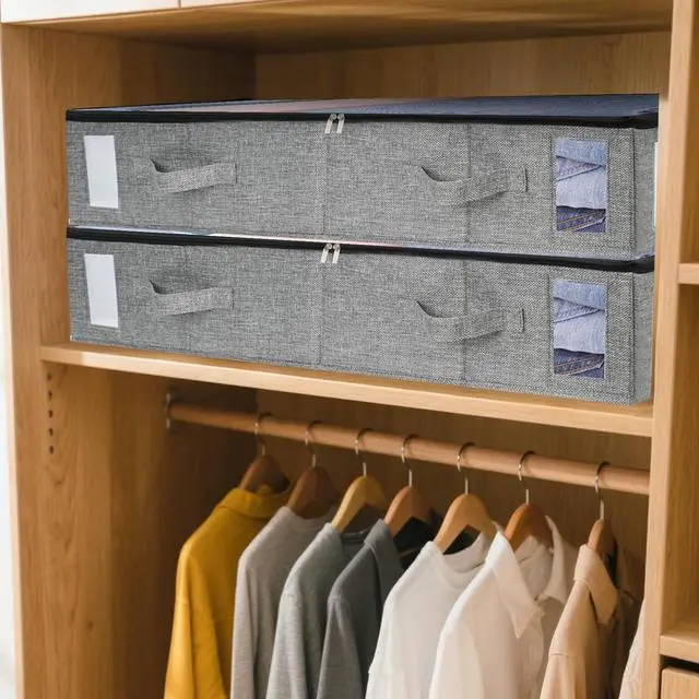 Alt view image 7 of 7 - combocube 2 Pack Under Bed Storage Containers, Stackable Closet Organizers and Storage Bins with Sturdy Support, Foldable Underbed Clothes Storage Box for Blanket, Comforter, Sweater, Pillows, Shoes