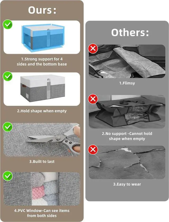 Alt view image 2 of 7 - Reinforced LARGE Blanket Storage Baskets with Lids, 2 Packs Stackable Comforter Storage Bag with Clear Window & Handles, Clothes Organizer for Closet,King/Queen Comforters Quilt Duvet