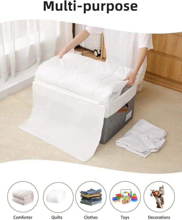 Alt view image 5 of 7 - Reinforced LARGE Blanket Storage Baskets with Lids, 2 Packs Stackable Comforter Storage Bag with Clear Window & Handles, Clothes Organizer for Closet,King/Queen Comforters Quilt Duvet