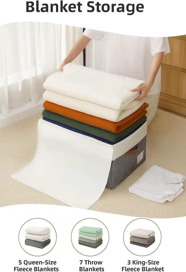 Alt view image 6 of 7 - Reinforced LARGE Blanket Storage Baskets with Lids, 2 Packs Stackable Comforter Storage Bag with Clear Window & Handles, Clothes Organizer for Closet,King/Queen Comforters Quilt Duvet