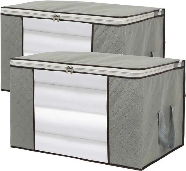 Main image of 2 Pack Foldable Large Storage Bags 28 x 20 x 12 (L x W x H) inch for Comforter Quilt Blanket Clothes with Clear Window & Handles - Easy to Fit King Size Comforter Set - Closet Under Bed Organizer