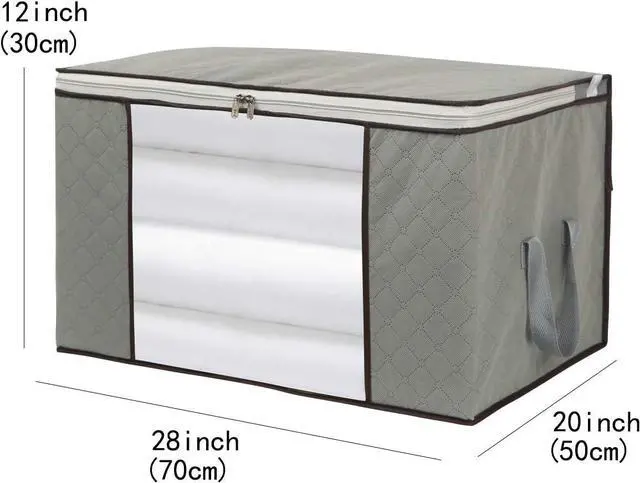 Alt view image 3 of 6 - 2 Pack Foldable Large Storage Bags 28 x 20 x 12 (L x W x H) inch for Comforter Quilt Blanket Clothes with Clear Window & Handles - Easy to Fit King Size Comforter Set - Closet Under Bed Organizer