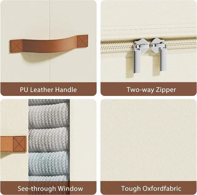Alt view image 5 of 6 - Clothes Storage Bins with Sturdy Frames, Foldable Fabric Clothing Organizer Box for Moving, Sweater Storage Cube with Lids and Zipper, Linen Closet Storage Bags for Blankets, Clothes, Sheet