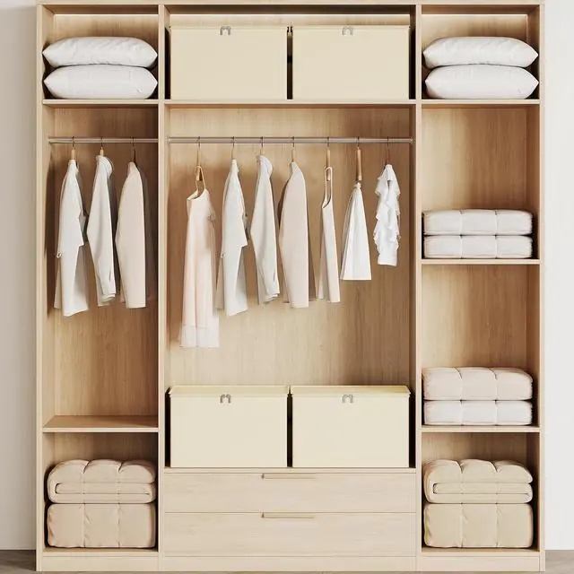 Alt view image 6 of 6 - Clothes Storage Bins with Sturdy Frames, Foldable Fabric Clothing Organizer Box for Moving, Sweater Storage Cube with Lids and Zipper, Linen Closet Storage Bags for Blankets, Clothes, Sheet