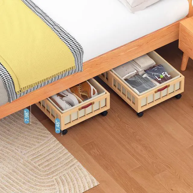 Alt view image 7 of 7 - efluky 2-Pack Bamboo Under Bed Storage Containers with Wheels, Under Bed Clothes Storage Basket with Large Dust Bag, Rolling UnderBed Storage for Bedroom, Dorm and Basement, Nature