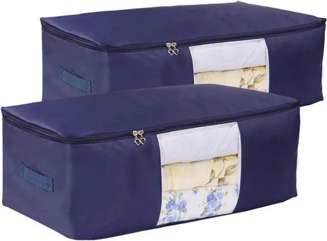 Main image of Comforter Storage Bags Pack of 2,Pillow Beddings/Blanket Clothes Organizer Storage Containers with Zippers,Breathable and Moistureproof(Navy blue 2pcs, XXL)