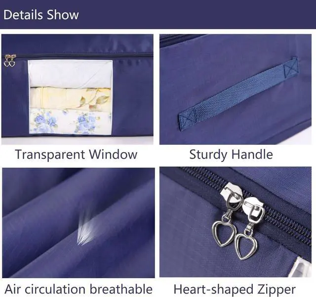 Alt view image 3 of 6 - Comforter Storage Bags Pack of 2,Pillow Beddings/Blanket Clothes Organizer Storage Containers with Zippers,Breathable and Moistureproof(Navy blue 2pcs, XXL)